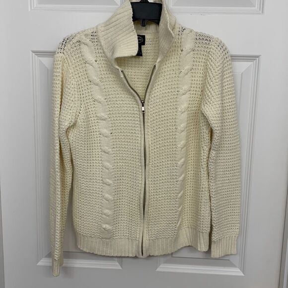 Designers Studio Originals Size Small zip up cream color cardigan VINTAGE - Picture 1 of 6